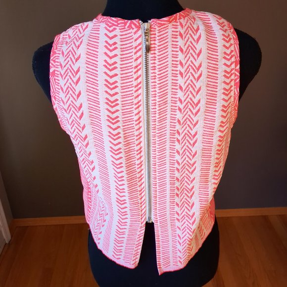 Bodybag By Jude Cropped Sleeveless Zip Back Woven Aztec Festival Top Neon Coral - Picture 7 of 10